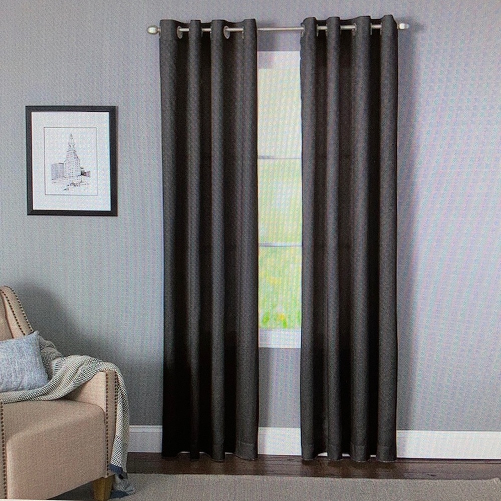 LIVING LOGIC 84-inch Black Polyester Light Filtering Grommet